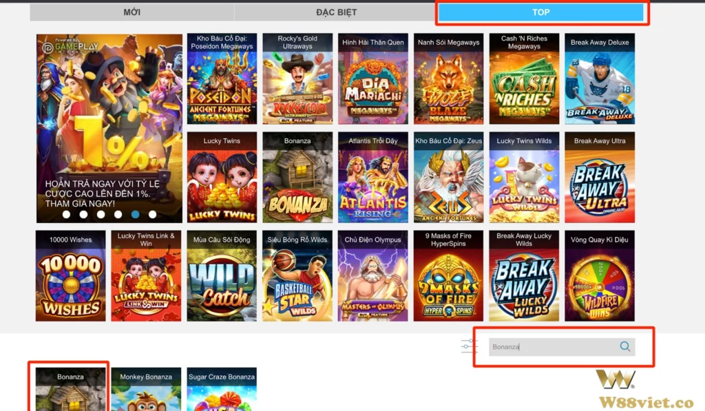 Kho game slot của nhà phát hành Microgaming tại W88