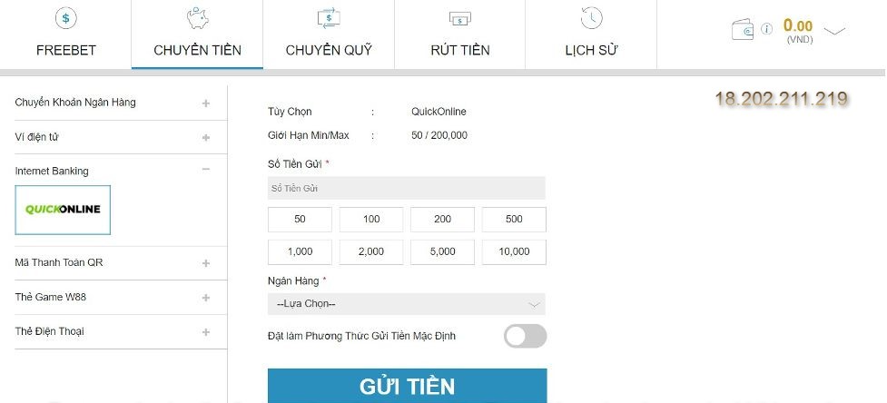 Nạp tiền W88 qua Internet Banking ngày càng phổ biến